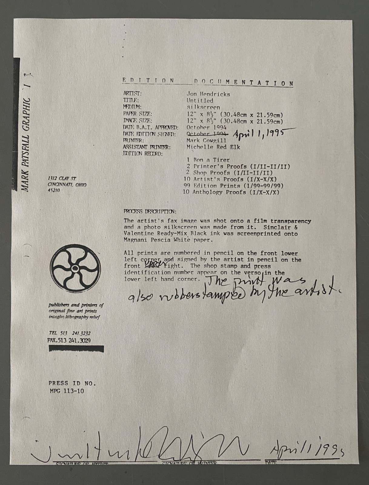 JON HENDRICKS s/n print FLUXFAX portfolio 1994 fluxus Nam June Paik Maciunas