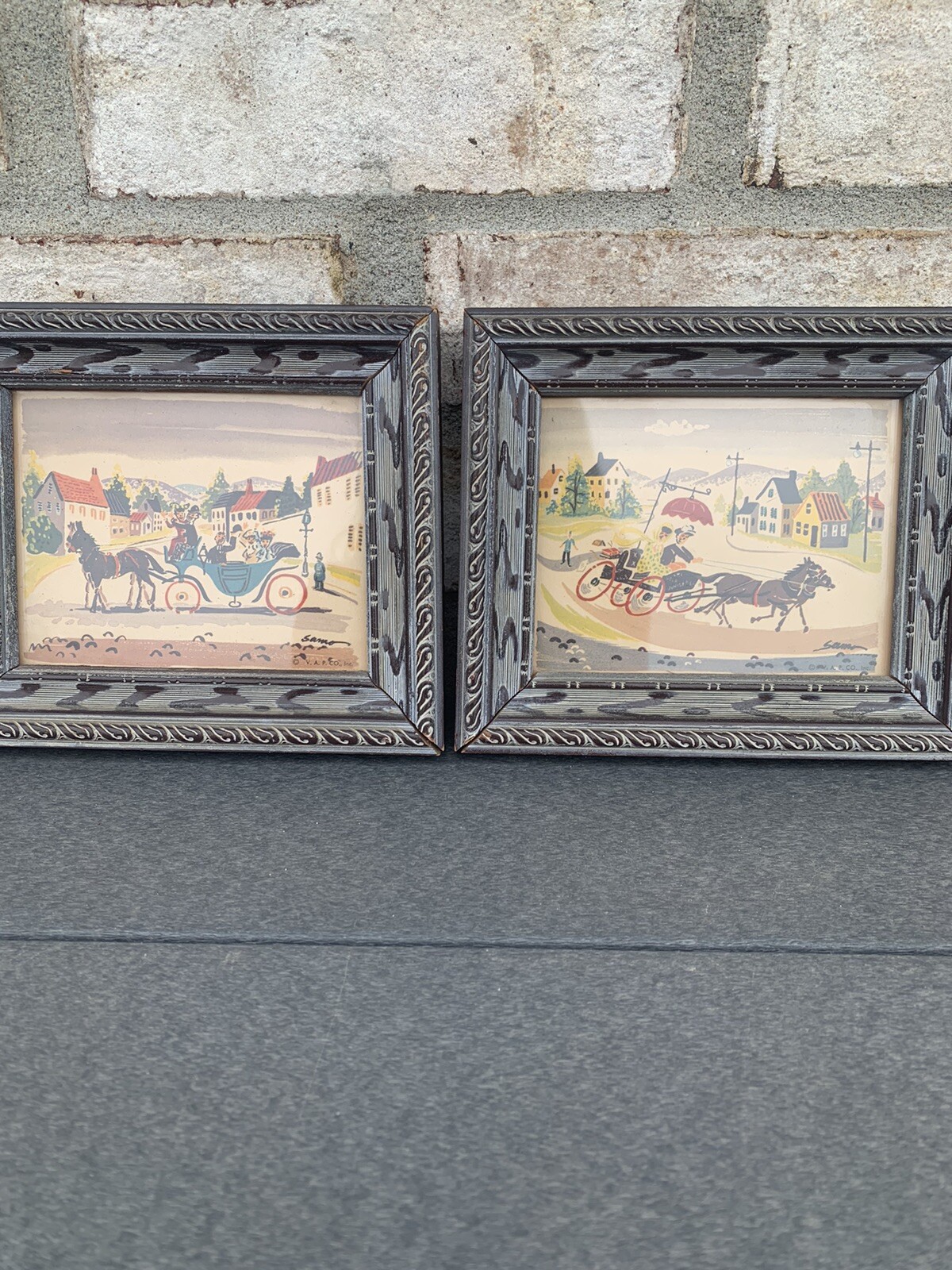Vintage Americana Art Prints Vienna Art Publishing Co Signed by Artist Set of 2