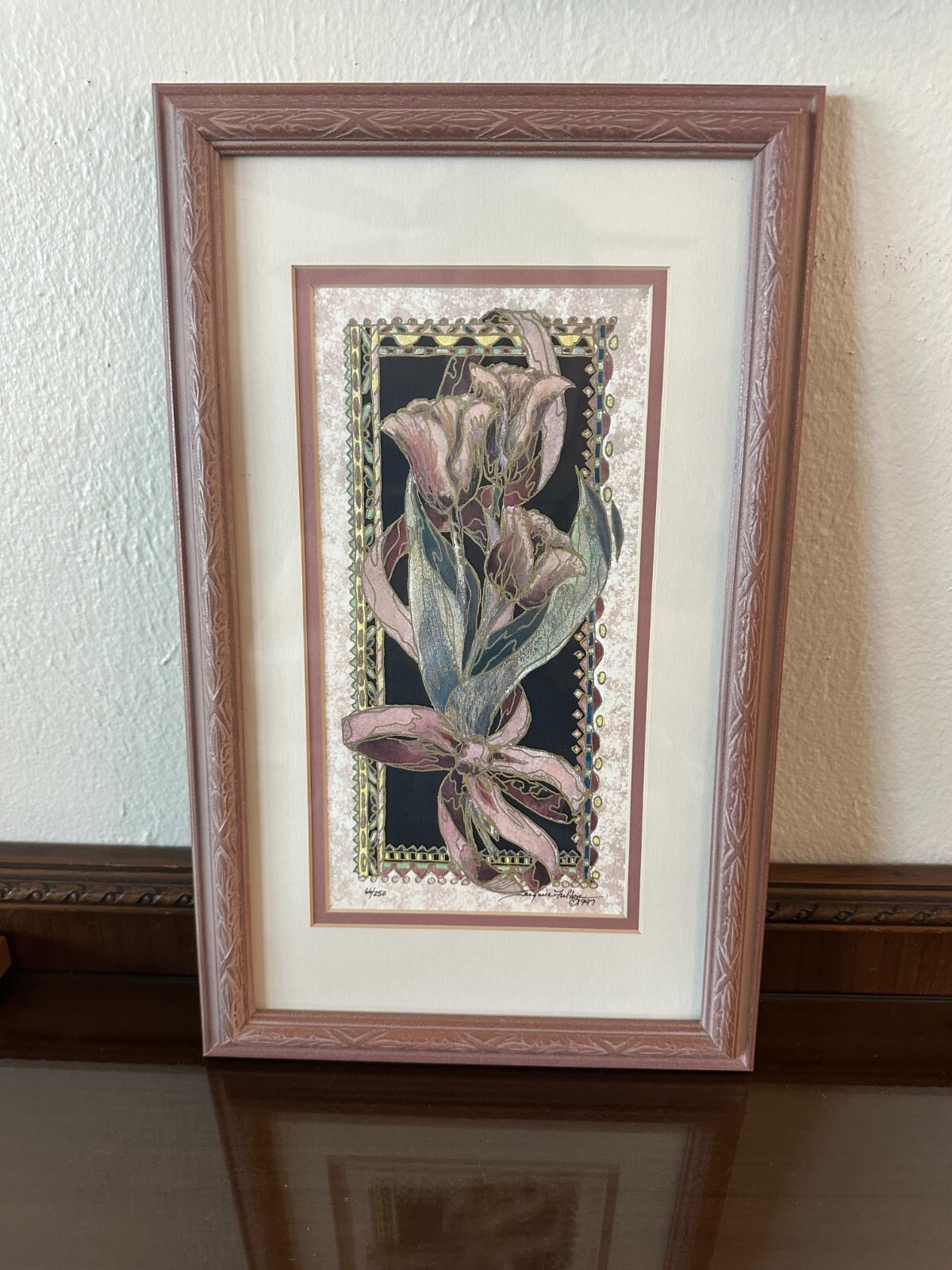 Vintage 90s Jacquie Fulton Signed 66/250 Floral Print Matted Framed