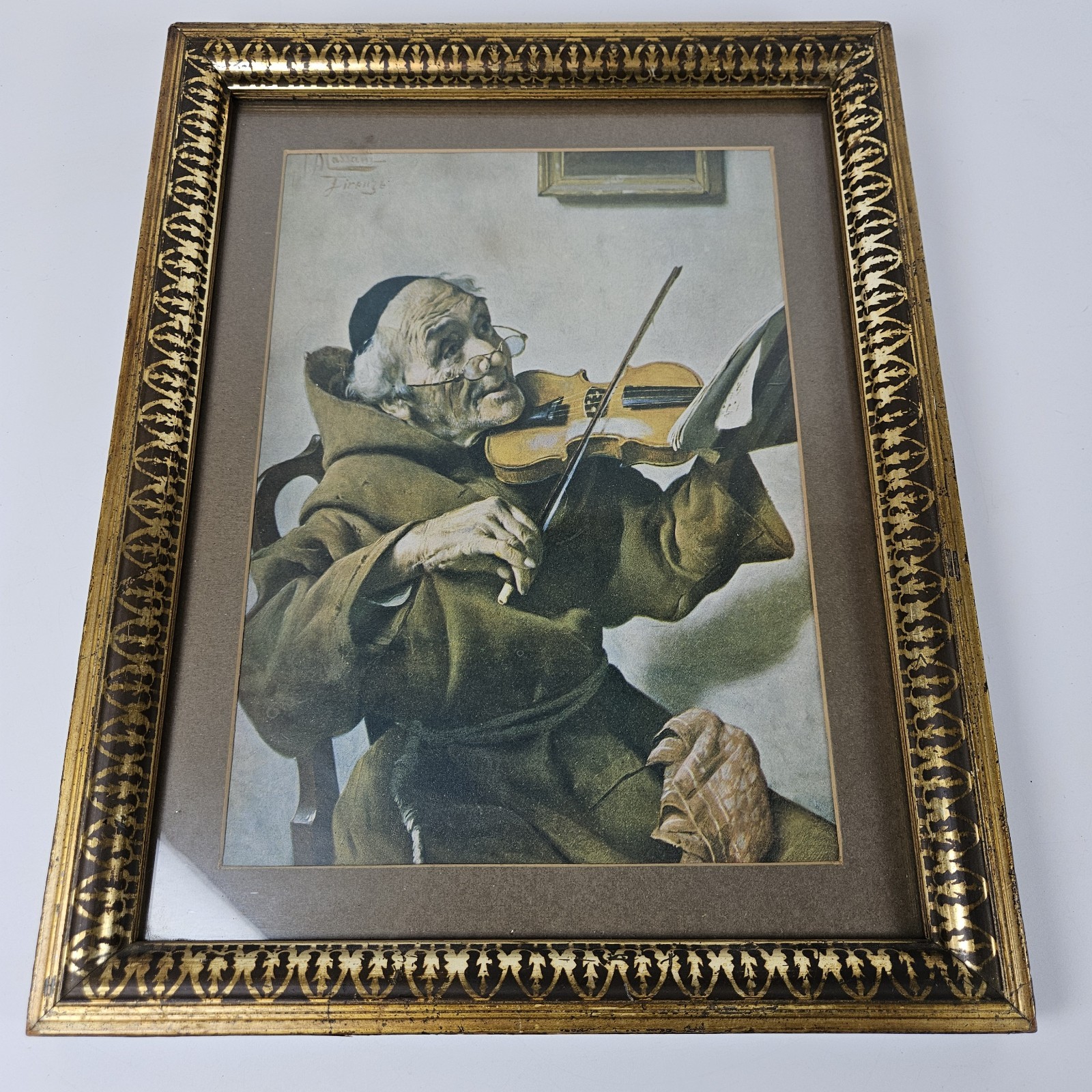 Monk Playing Violin Print In Vintage Frame Framed 11×15