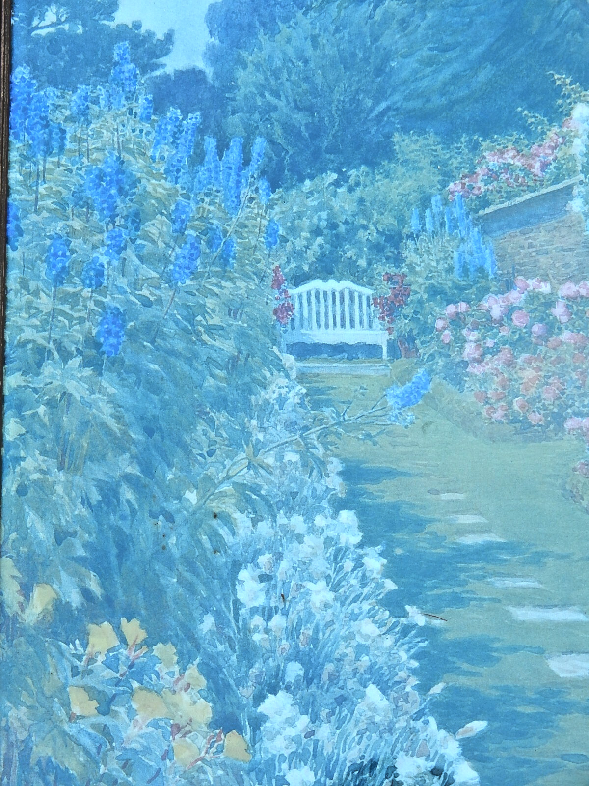 BEATRICE PARSONS, Delphiniums, Antique Framed Print, 13″ x 17″ Floral Garden