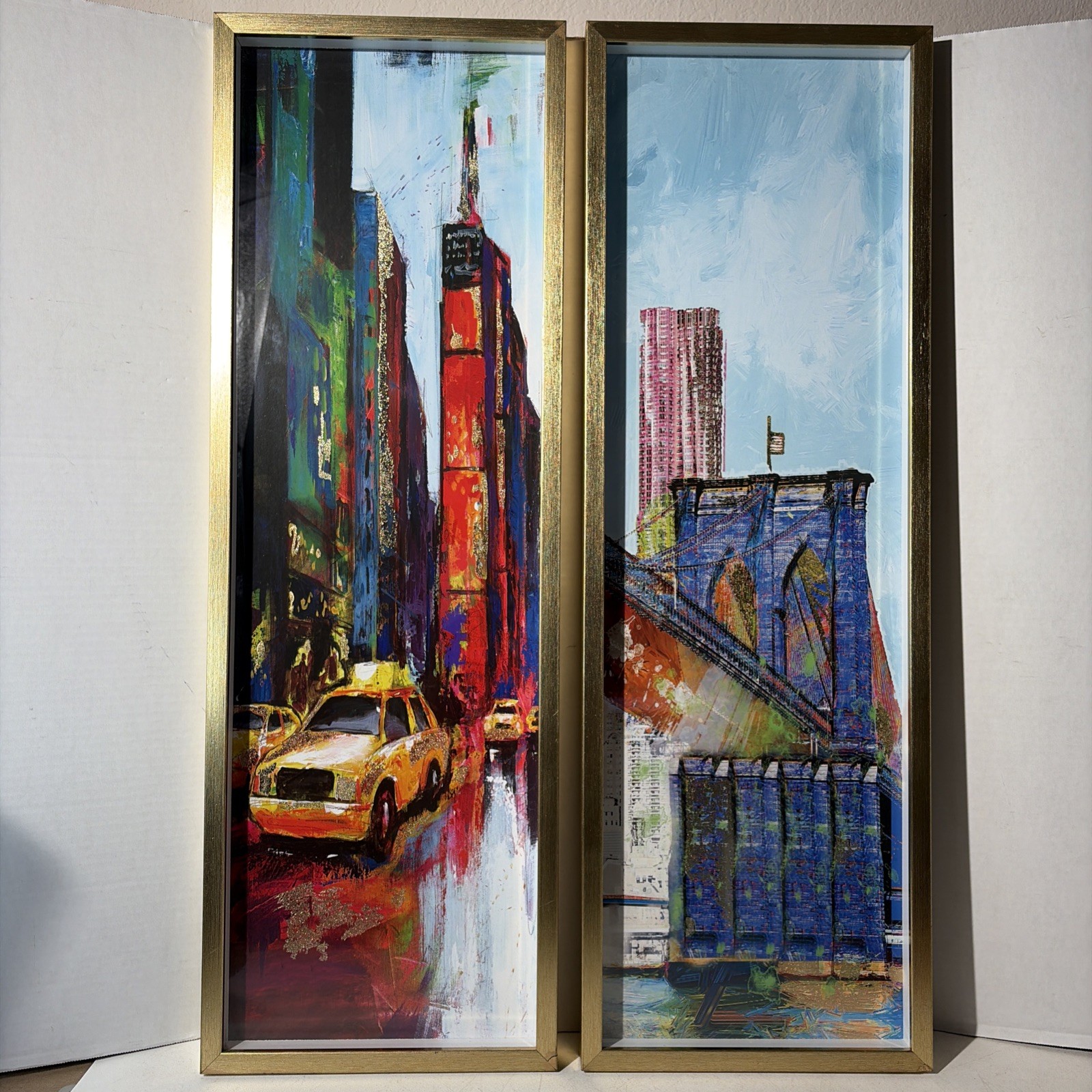Pair Modern Abstract New York Time Square Brooklyn Bridge Manhattan Art Prints