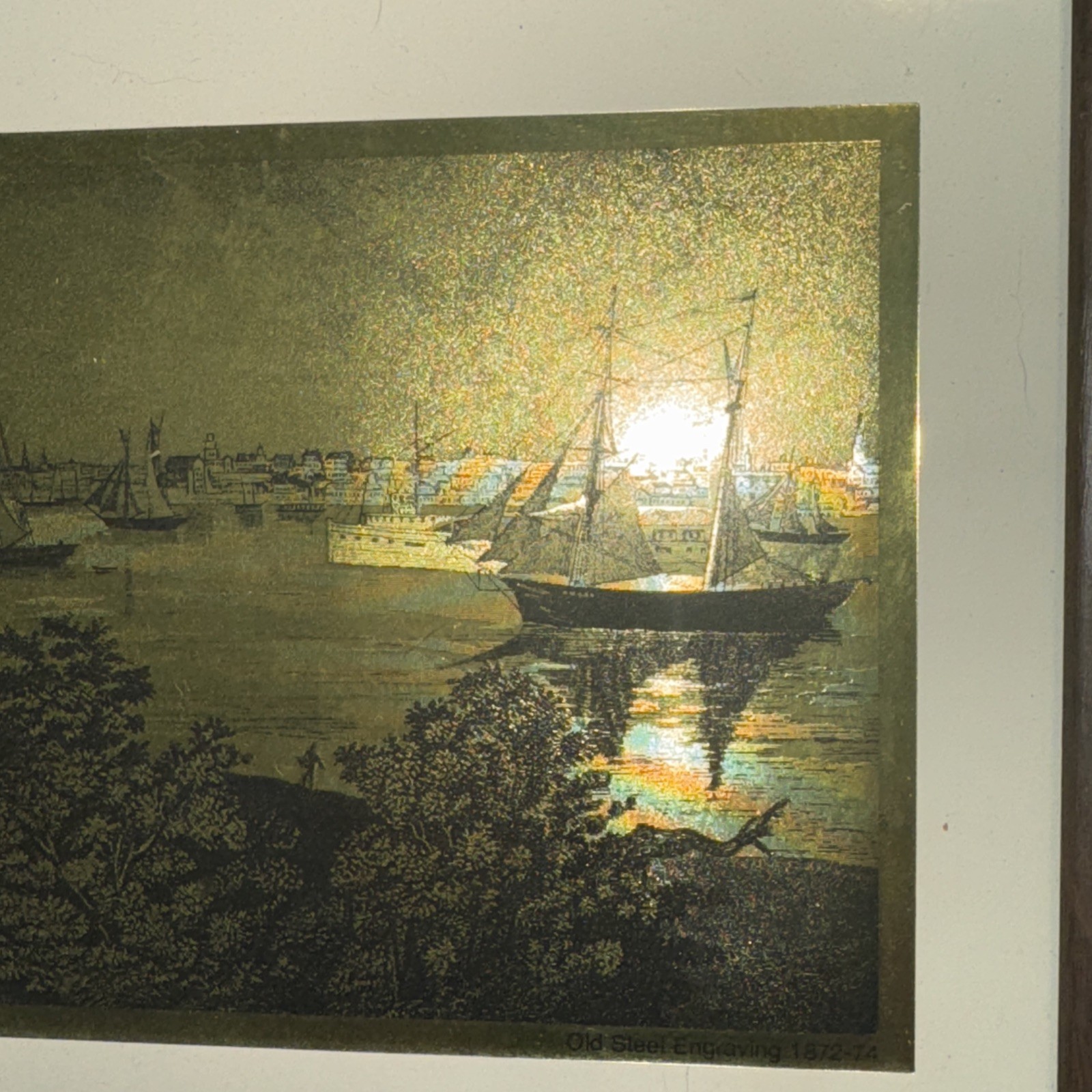 Set of 3 Old Steel Engraving City Prints Etched Gold Foil Prints – Framed 9×11”
