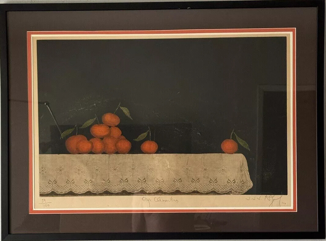 FANTASTIC VINTAGE MODERN STILL LIFE REALISM FRUIT LITHOGRAPH VINTAGE ORANGES 70