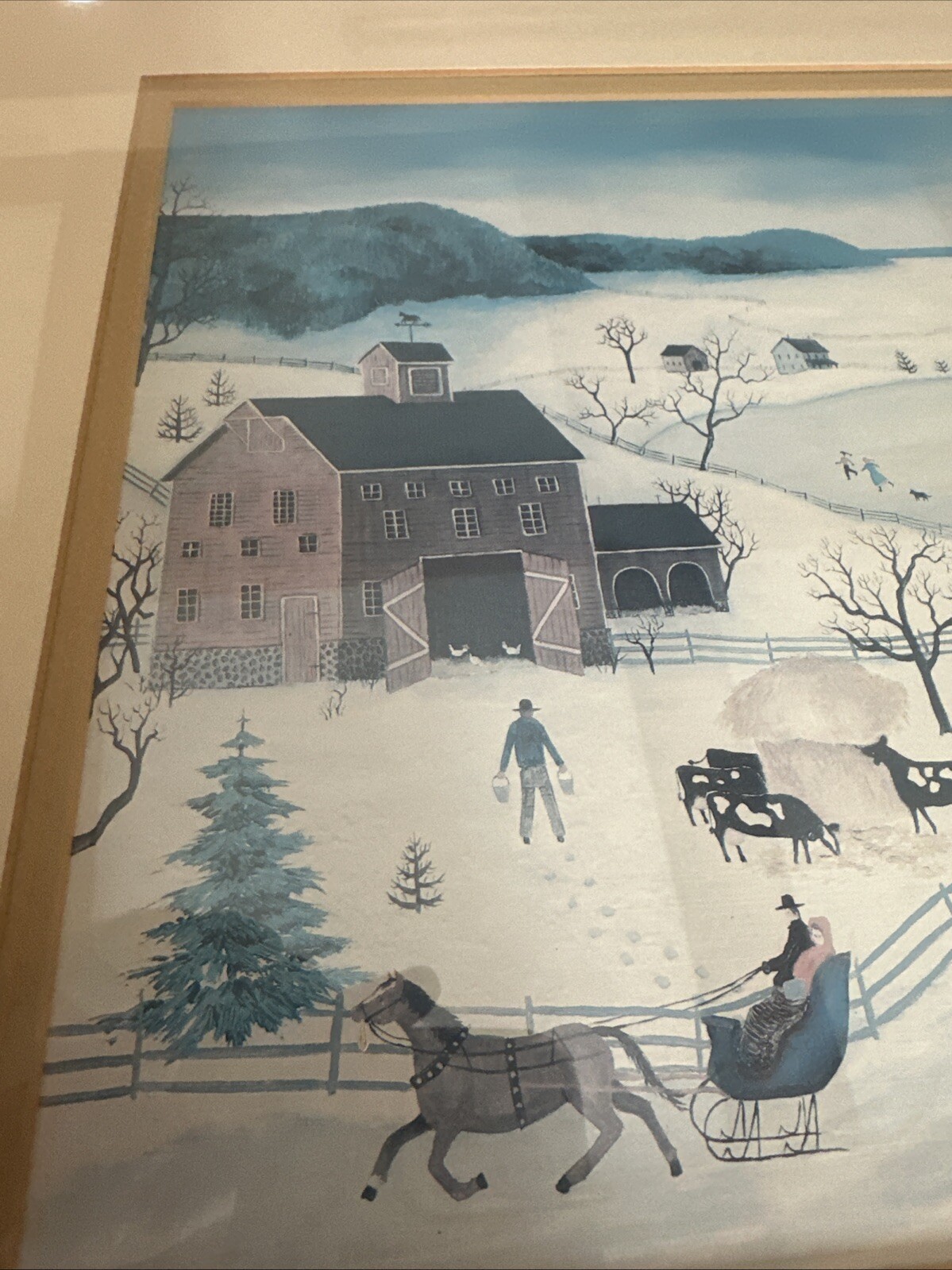 Linda Nelson Stocks 1981 “Farm In Winter” 21 x 18 Framed Matted Beautiful