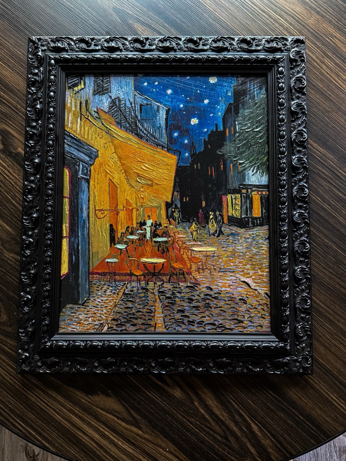 Hand Painted Van Gogh Café Terrace at Night Canvas COA Black Baroque Wood Frame