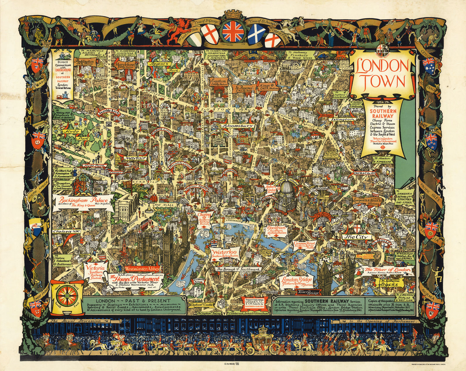 Central London England Vintage Map Wall Art Poster Print Home Office Decor