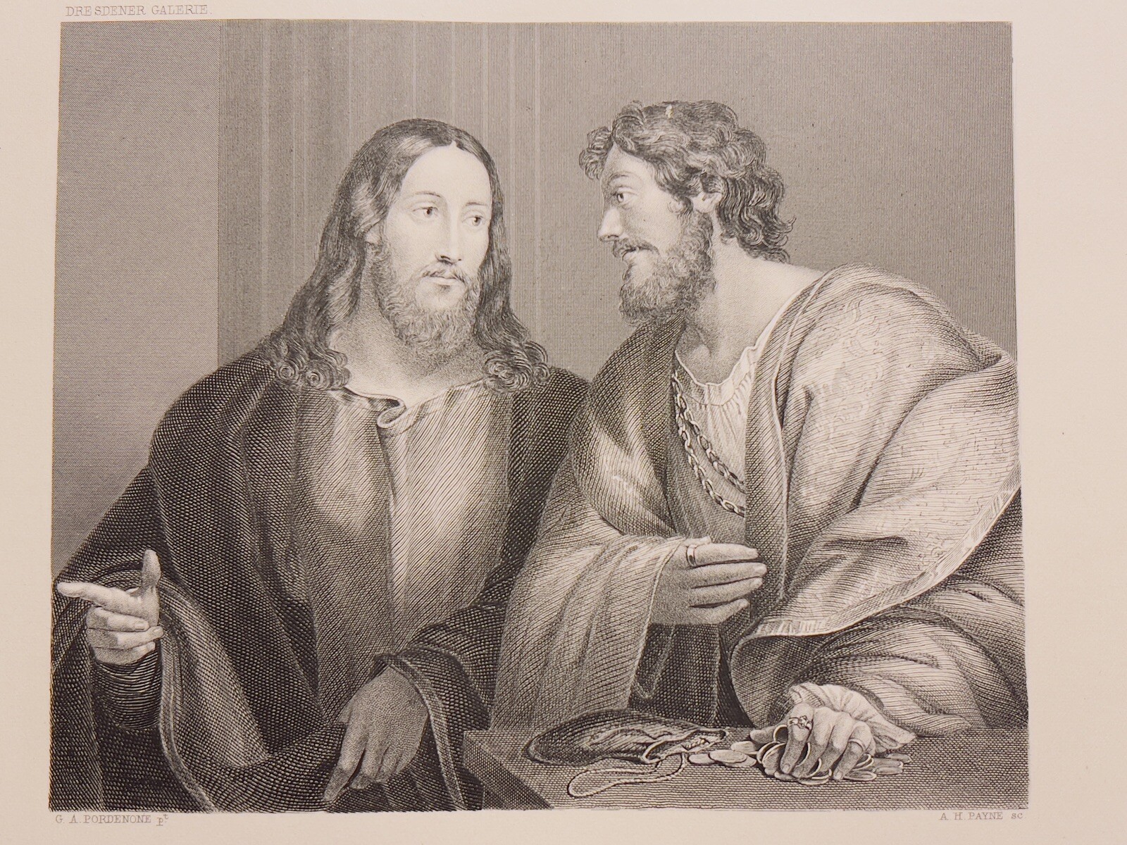 G. A. Pordenone Christus Matthew 1872 Antiquarian Steel Engraving Painting En…