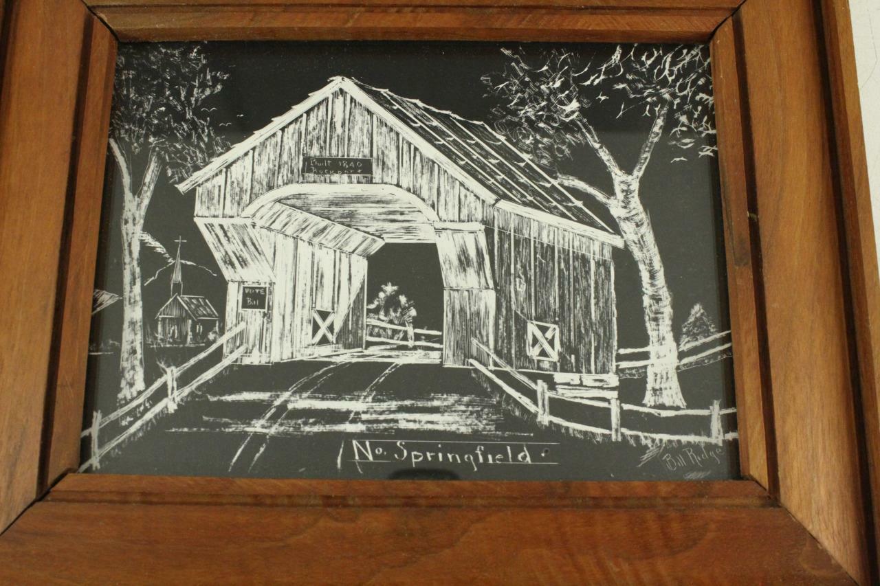 Vintage Framed Art Covered Bridge by Bill Ridge No. Springfield 1840 Rockport