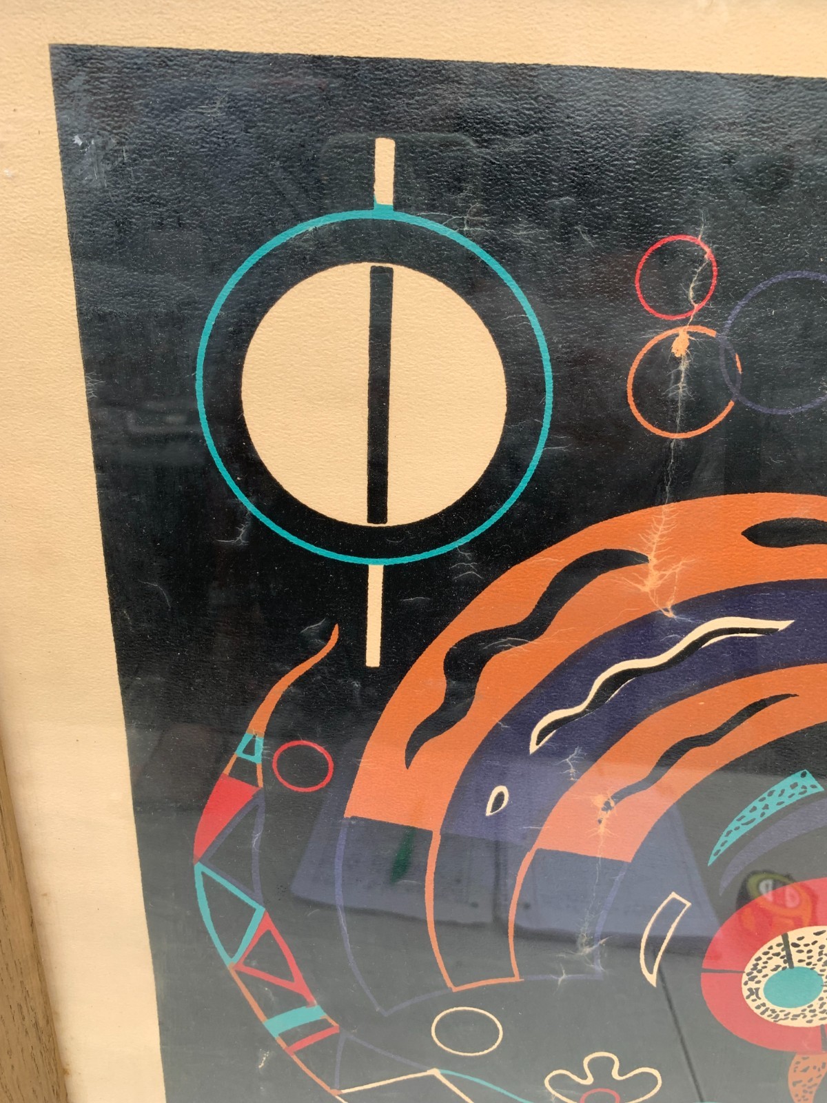 Kandinsky VTG 1938 Signed Heavenly Bodies Comets Abstract Framed Art 23X27″