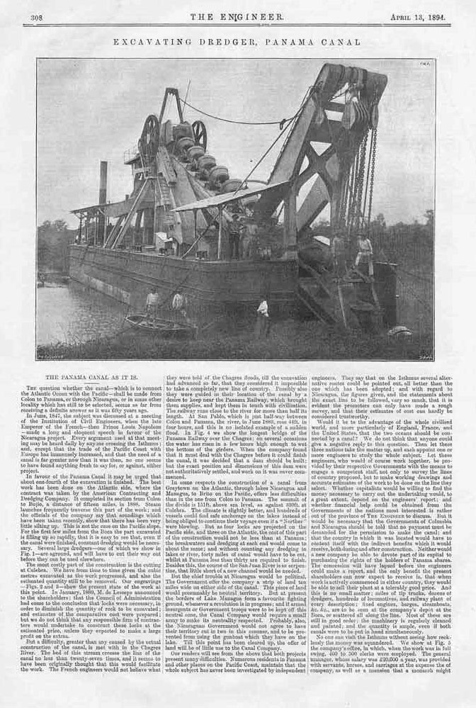 Excavating Dredger on the Panama Canal – 2x Antique Engineering Prints 1894