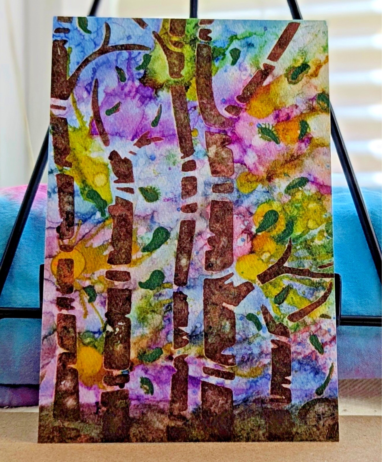Abstract Bamboo Art Print 4×6 Alcohol Ink Botanical Zen Nature Note Card