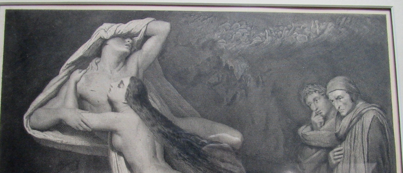 FRANCOISE DE RIMINI ITALIAN LOVERS WITH DANTE VIRGIL 1843 ENGRAVING FRAMED