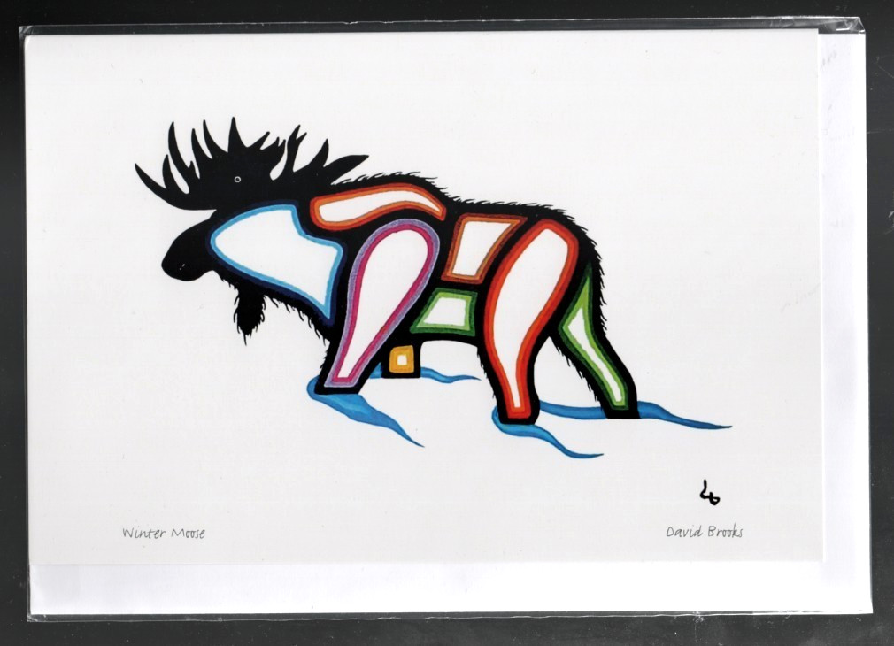 WINTER MOOSE – Mi’kmaq Loons, Nova Scotia – David Brooks – New 6″ x 9″ Art Card