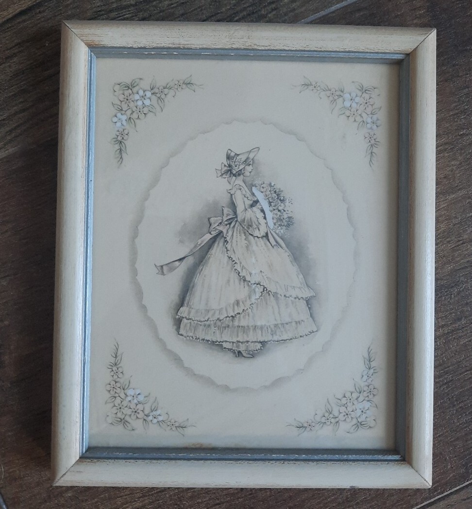 Pair-2 VTG The Buzza Company Craftacres Small Art Prints Framed Victorian Lady