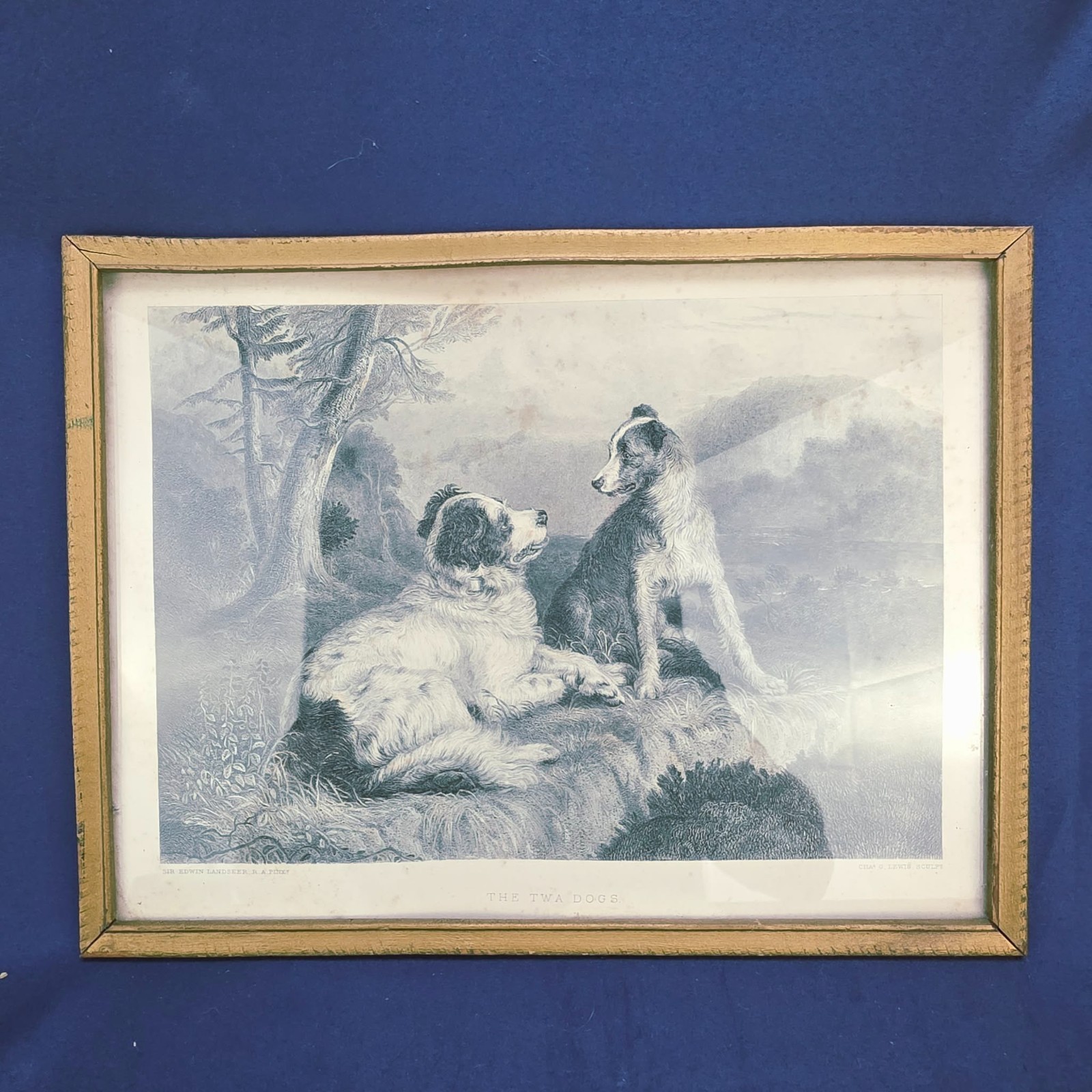 Antique Sir Edwin Landseer The Twa Dogs Engraving Framed Victorian Dog Art