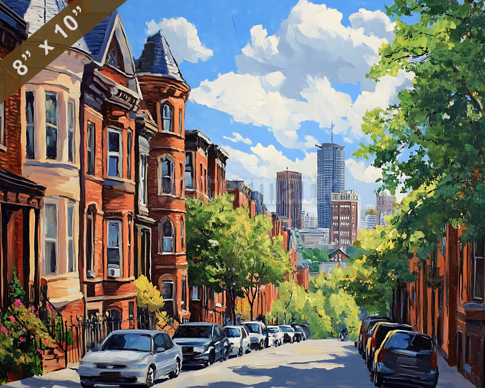 Boston with North End oil painting 8×10 Print