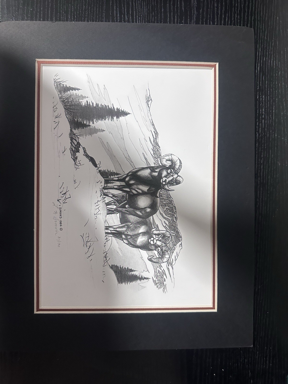 Limited Edition 31/190”authentic,print from 1986 Bighorn Rams mountain landscape