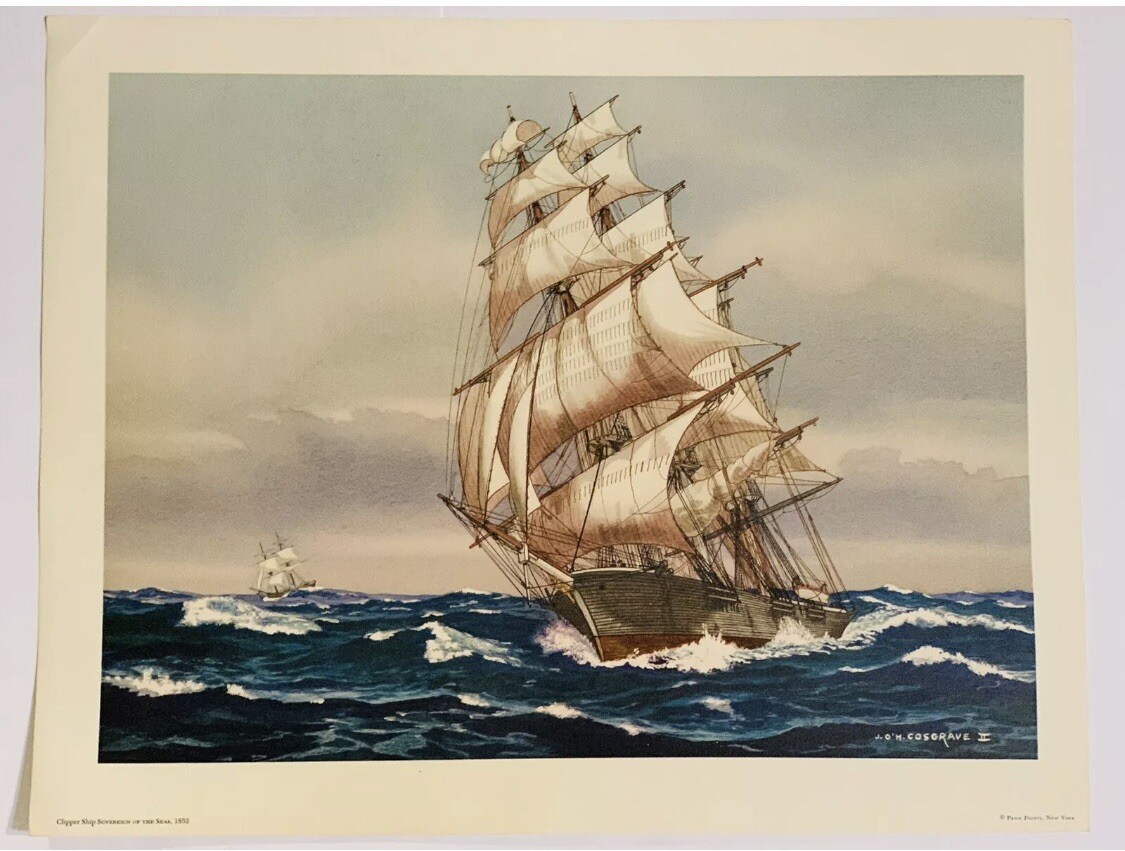 AMERICAN CLIPPER SHIPS 4 Prints JOHN O’HARA COSGRAVE II ~ AMERICAN SAILING 18×14