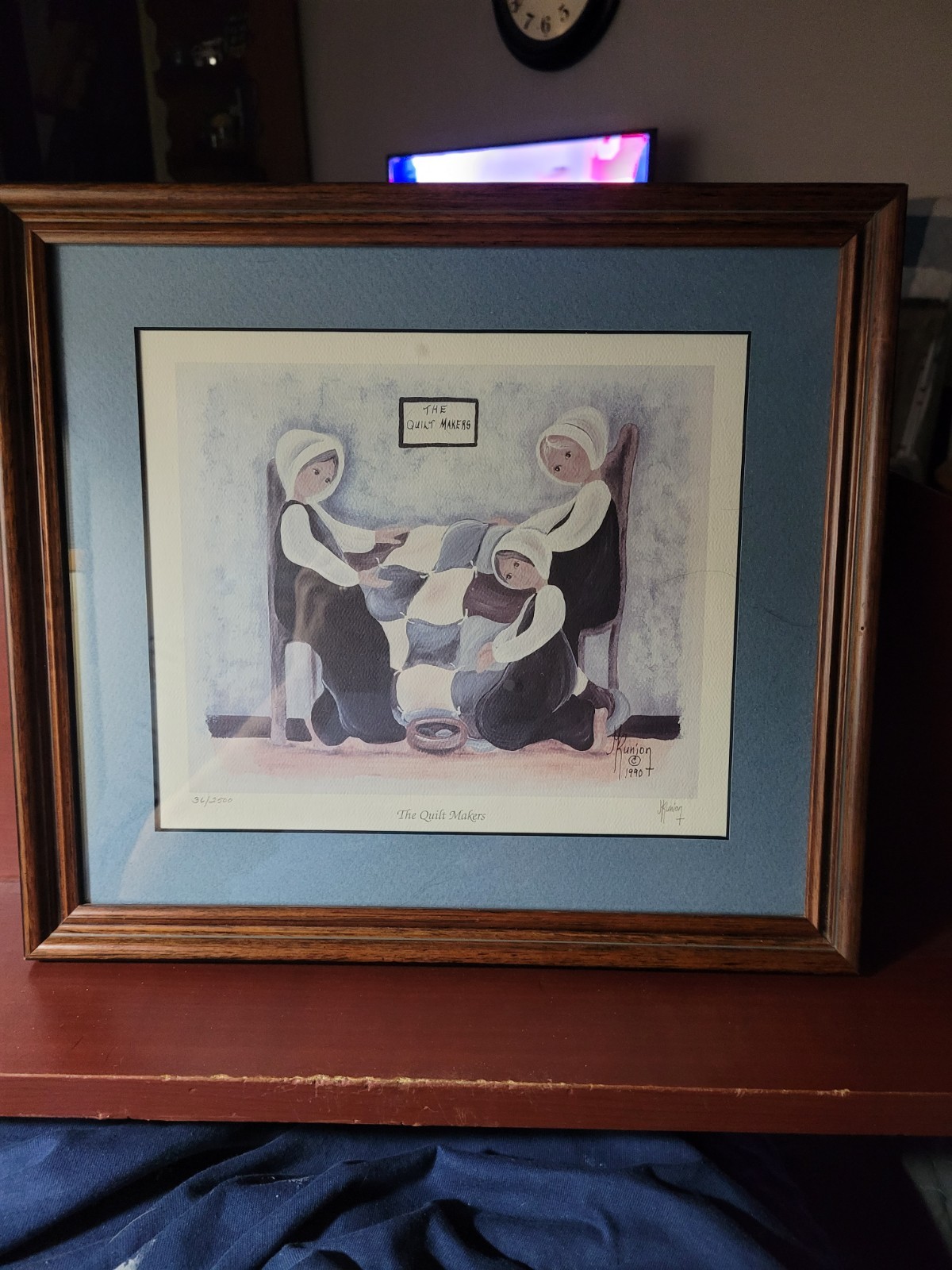 Vintage Framed Amish Print Signed By Artist M Runion & #’d The Quilt Makers 1990