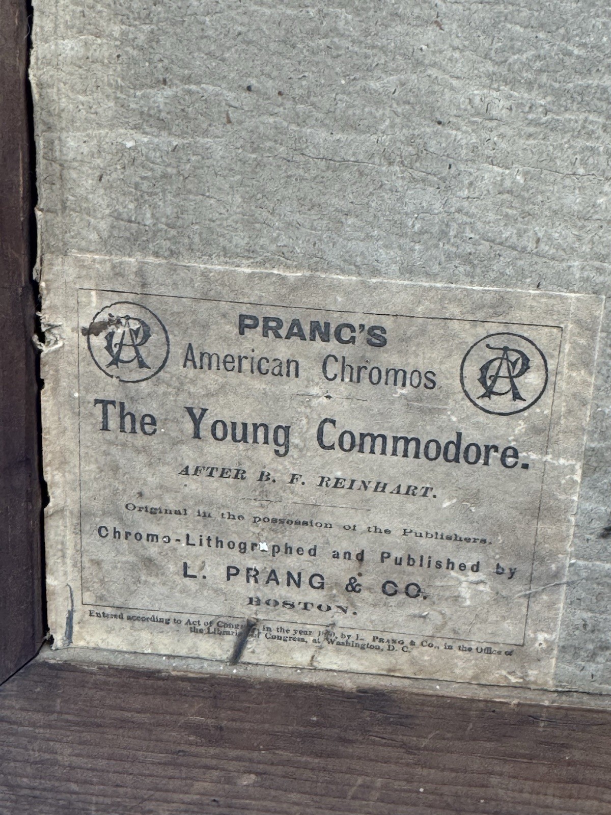 1872 Chromolithograph “The Young Commodore” Louis Prang & Co., Original LABELS