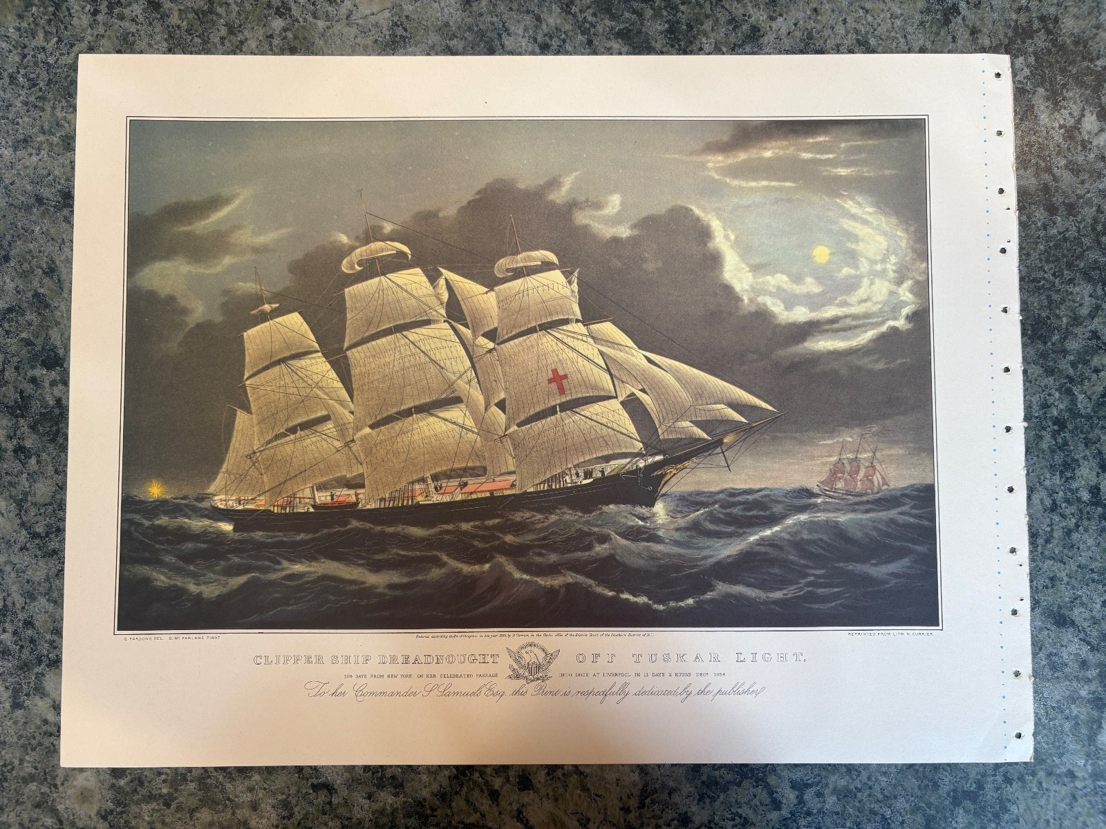 Clipper Ship Dreadnought Off Tuskar Light Lithograph Print by Currier & Ives