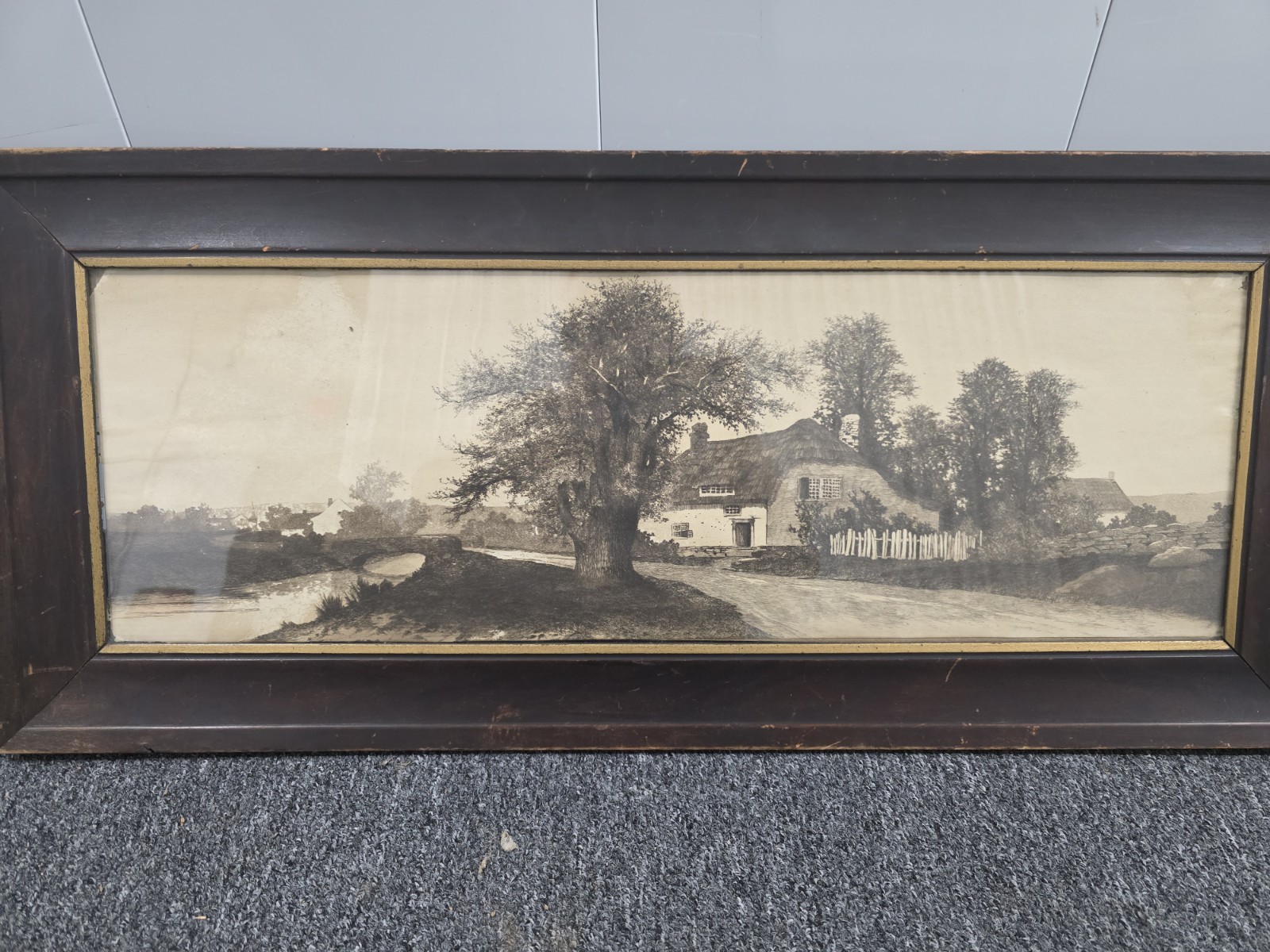 Antique 19th Century Ernest Christian Rost EtchingAmerican Landscape Orig Frame