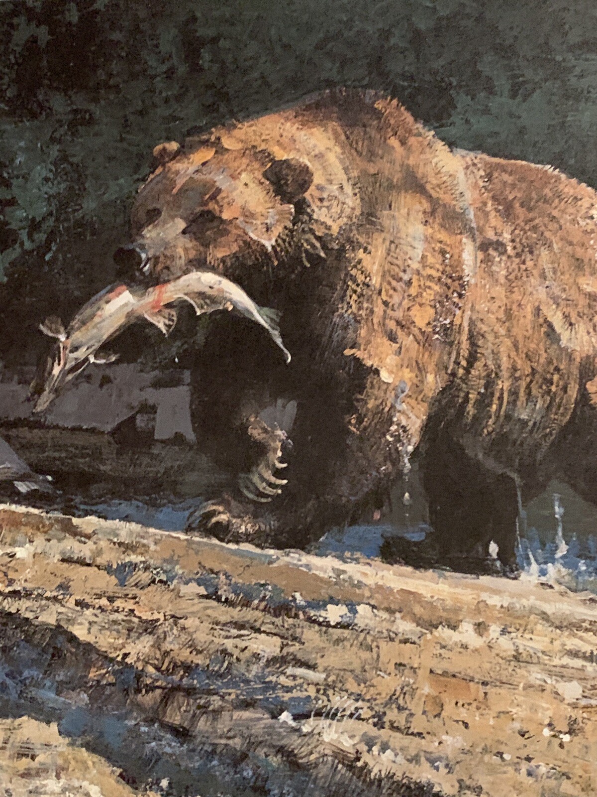 Bob Kuhn “Poached Salmon” Nature Lithograph Print 1974 Signed In Plate