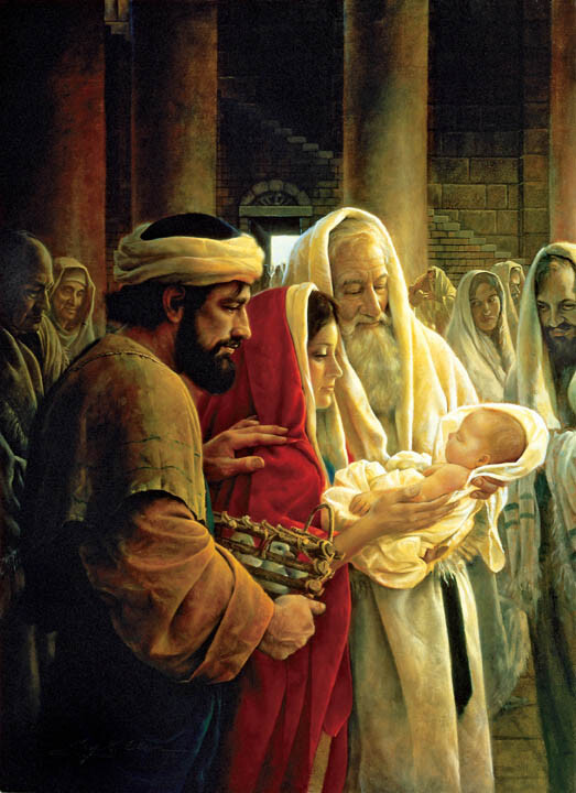 Joseph, Mary, Simeon & baby Jesus in the temple 7 x 10-3/4″ ready to be framed