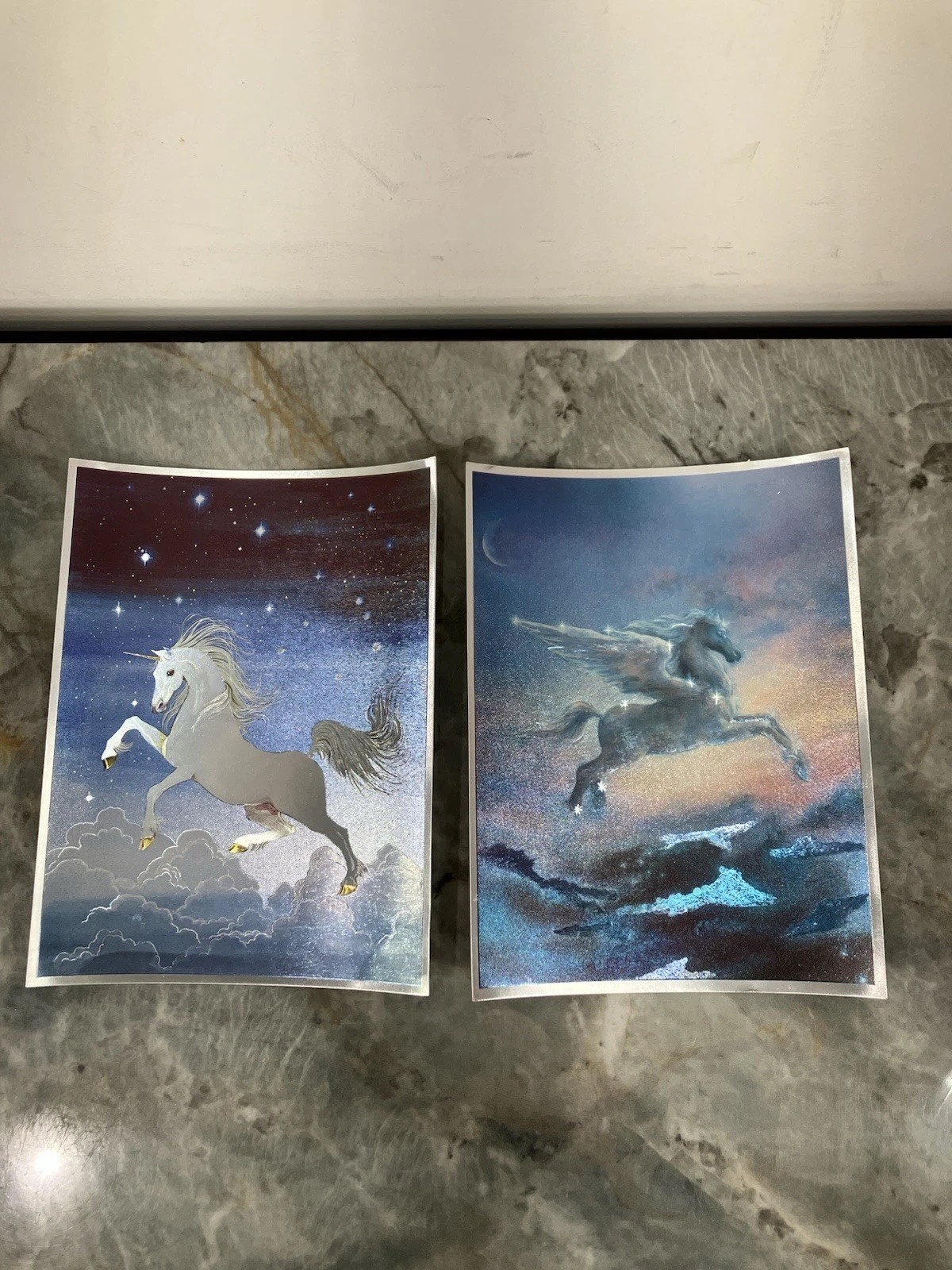 Vintage 1980s Dufex Foil Art Print The Unicorn Pegasus FJ WARREN 2 Prints