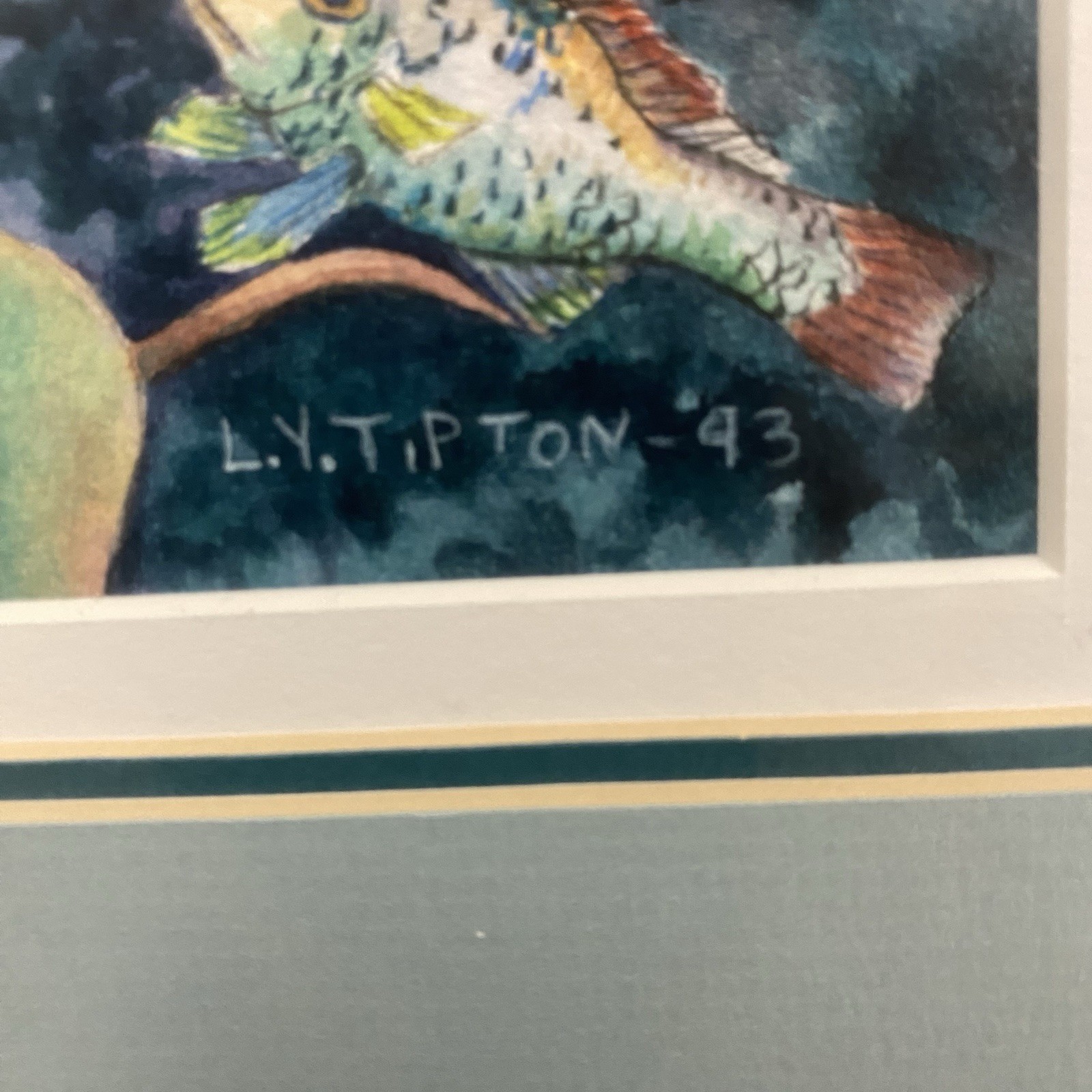 Vtg Levi Von Tipton Manatee Watercolor Print Framed Matted Tropical Ocean Art