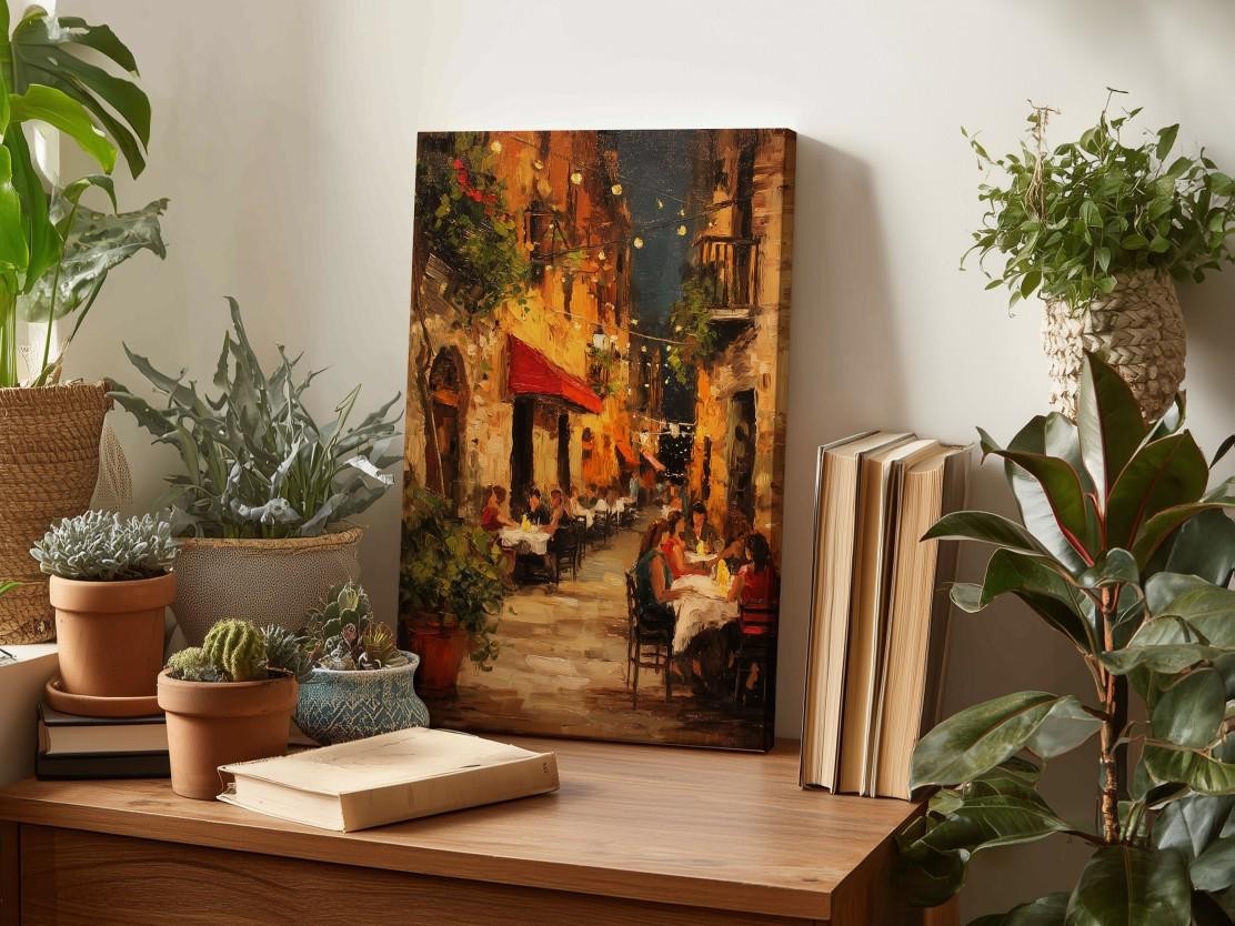 Italian Alley Canvas Print Romantic Impressionistic European Cafe Wall Art