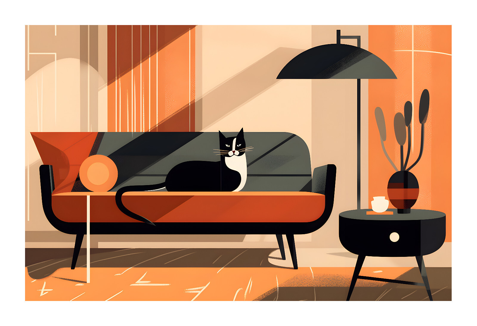 1960s Kitschy Mid Century Modern Cat Art Print cc9
