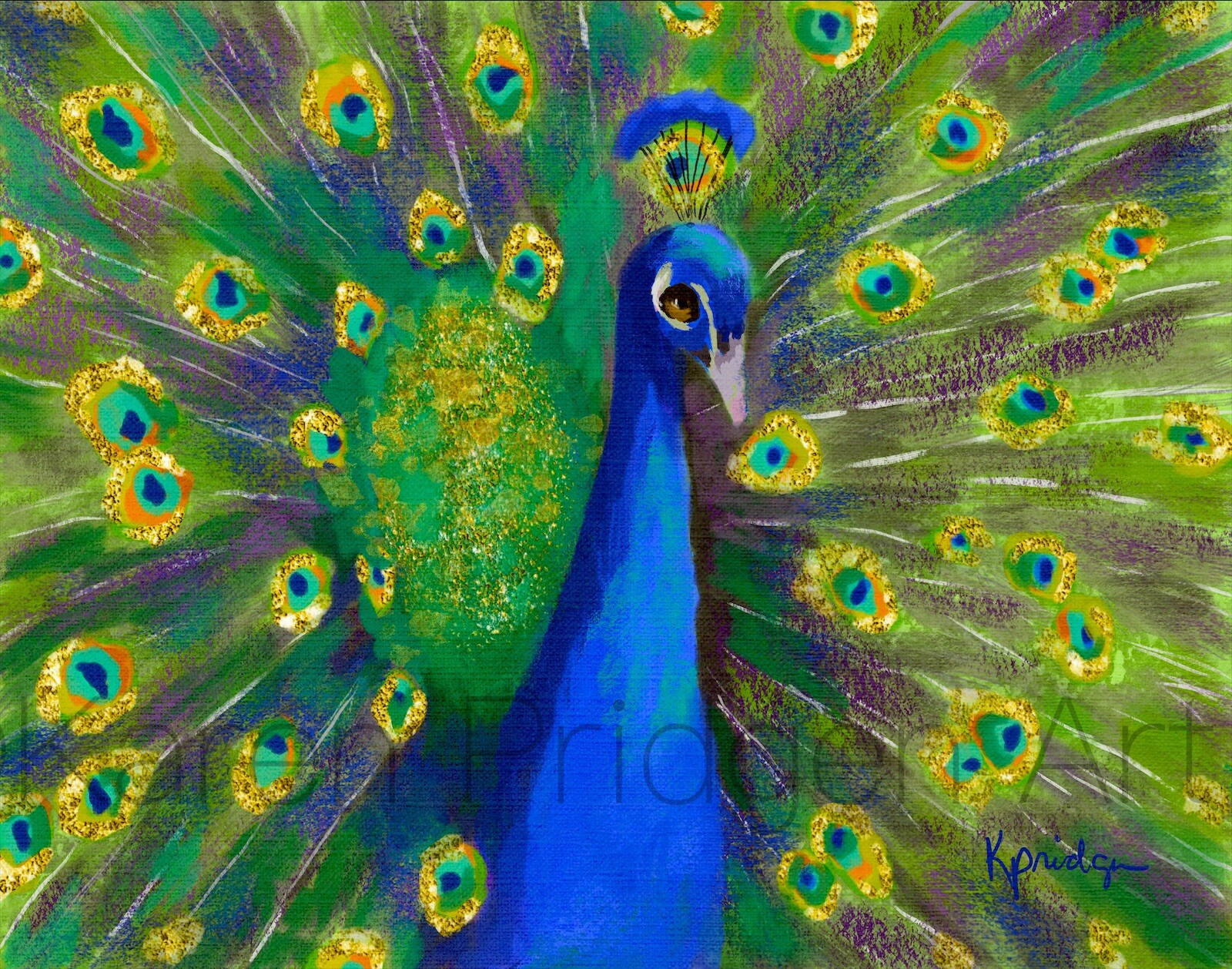 ACEO ATC Art Card Painting Print Signed Bird Peacock Peacocks Nature Animals