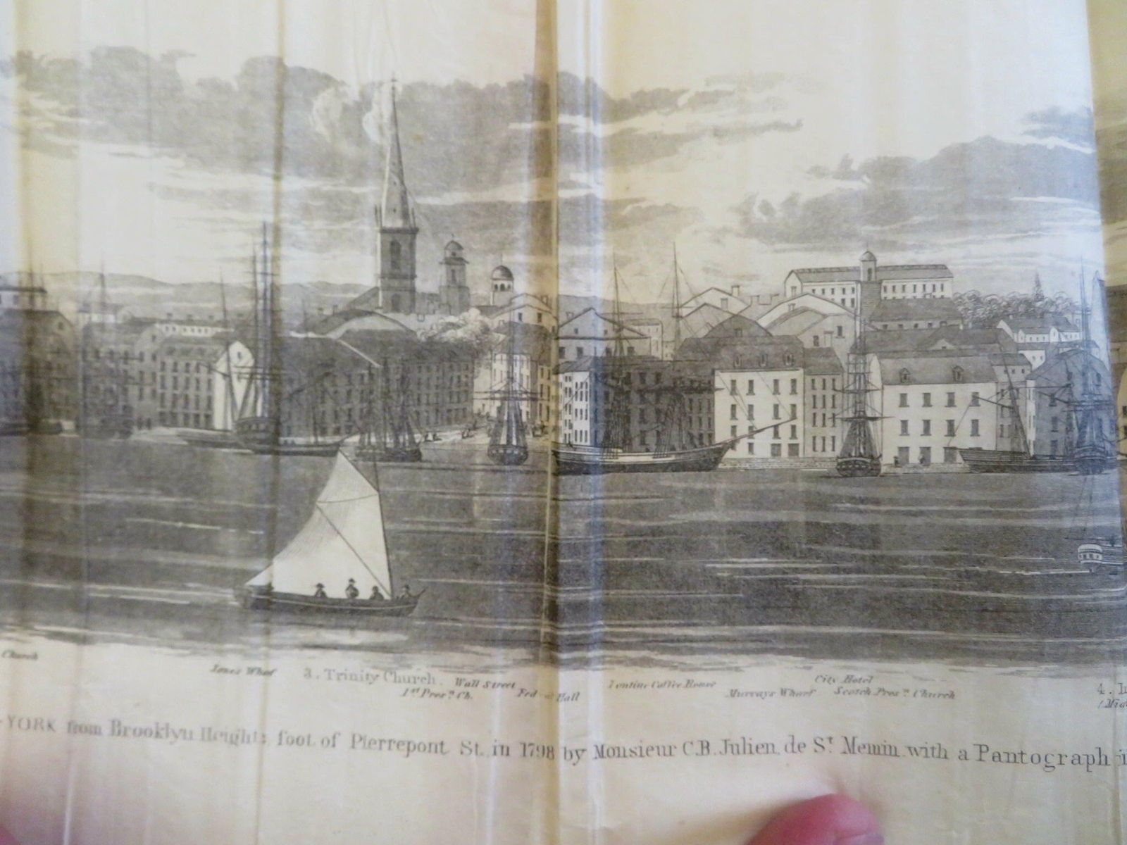 New York City in 1798 Panoramic View Sailing Ships 1861 large prospect view