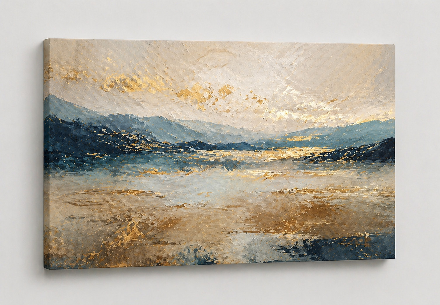 ICE ARMOR Large Canvas 24×36″ Abstract Landscape Texture Art Blue and Golden
