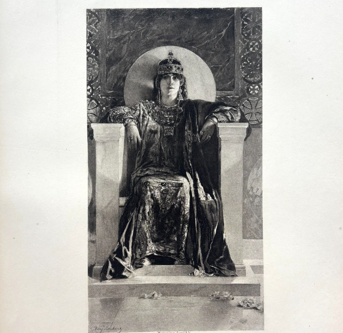 1902 Empress Theodora Throne Pose Etching Antique Print Byzantine Empire A2