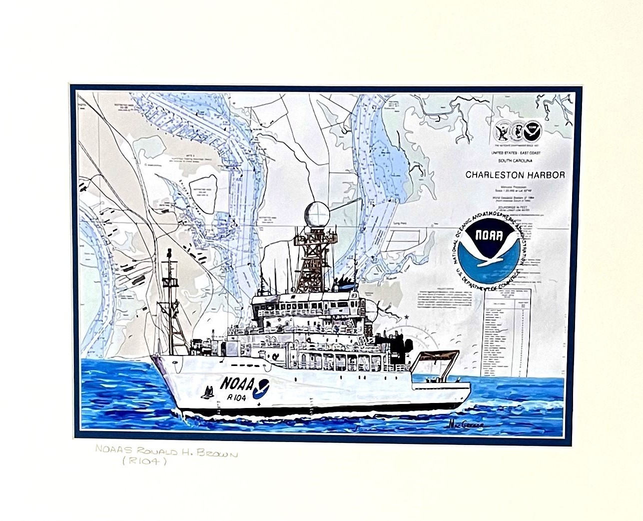 NOAA ship Ronald H Brown R104 Nautical Chart Art Print Research vessel Painting