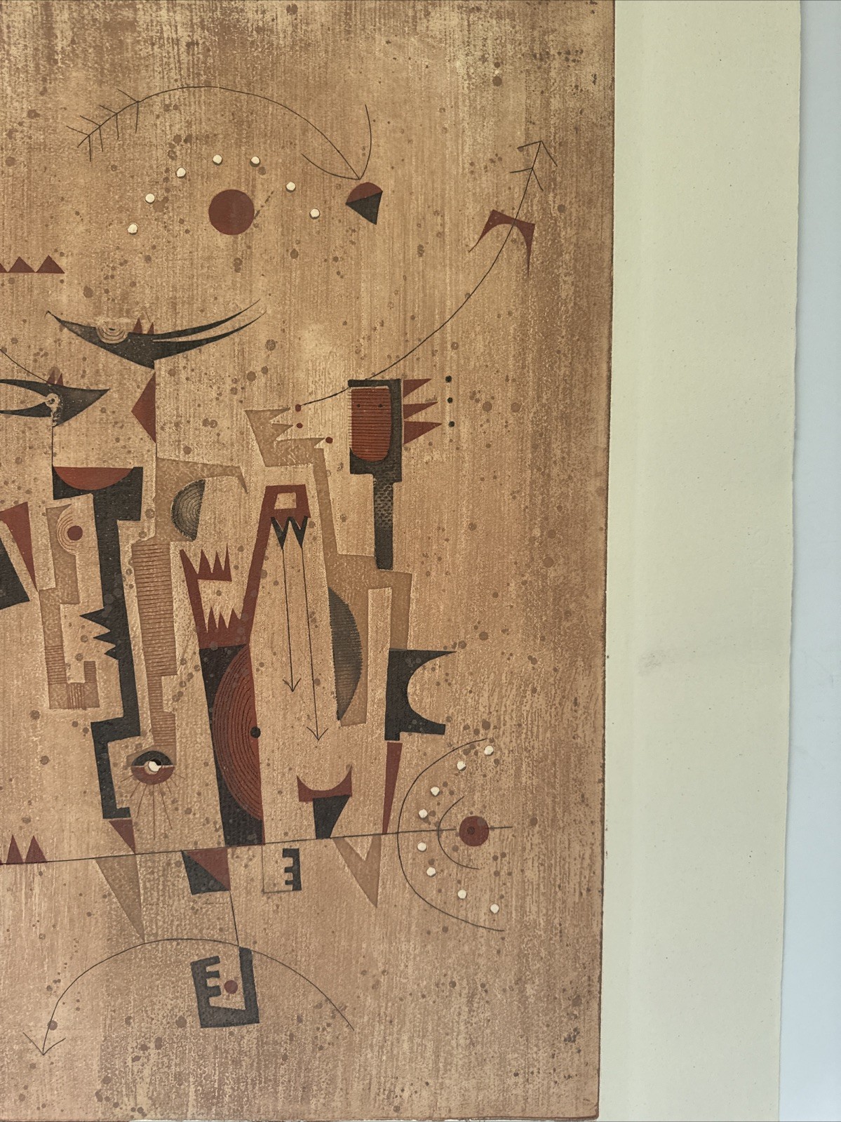 DIANA HANSEN ETCHING ABSTRACT NATIVE AMERICAN INDIAN DEER DANCE LARGE MODERNIST