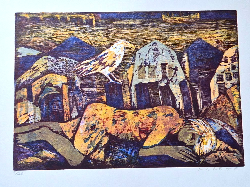 Esteban Fekete, Original Colour Woodblock Print, Limited Hand Signed, W 65.5cm