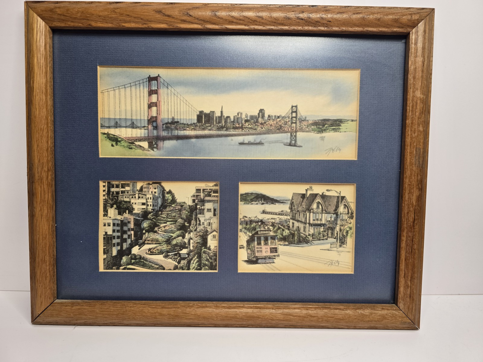 3 San Francisco Scenes Color Litho Hand Signed Martin Tang Cable Car Golden Gate
