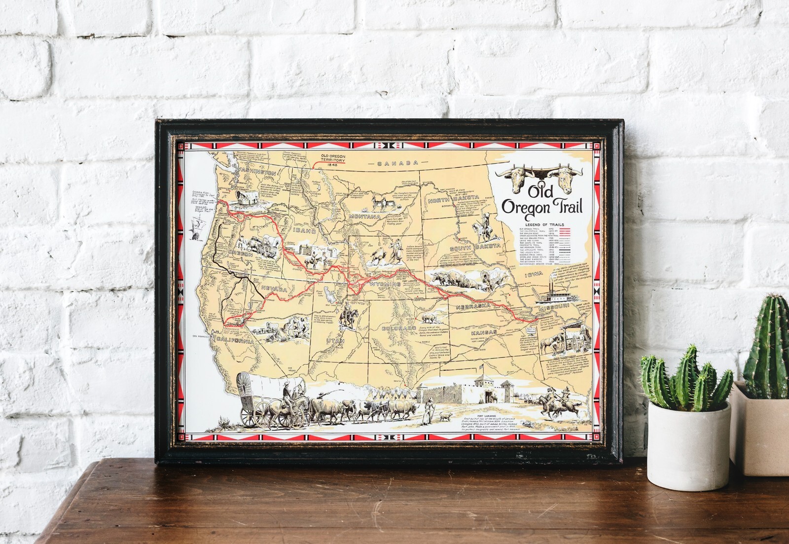 Mid-Century Western United States Map Oregon Trail Wall Art Poster Print Decor