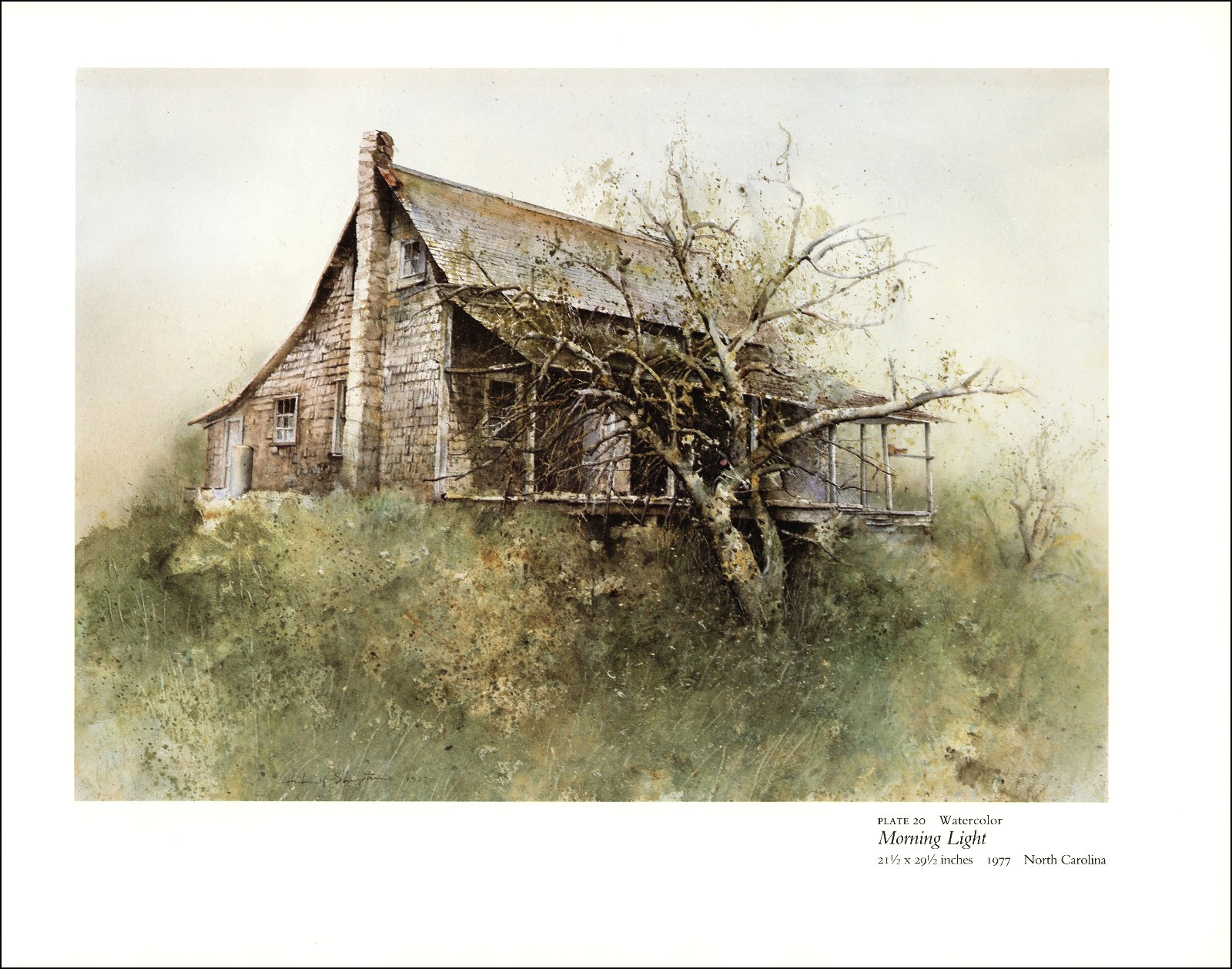 1987 Vintage Print North Carolina Rustic Country Home Farm Tree Watercolor Image