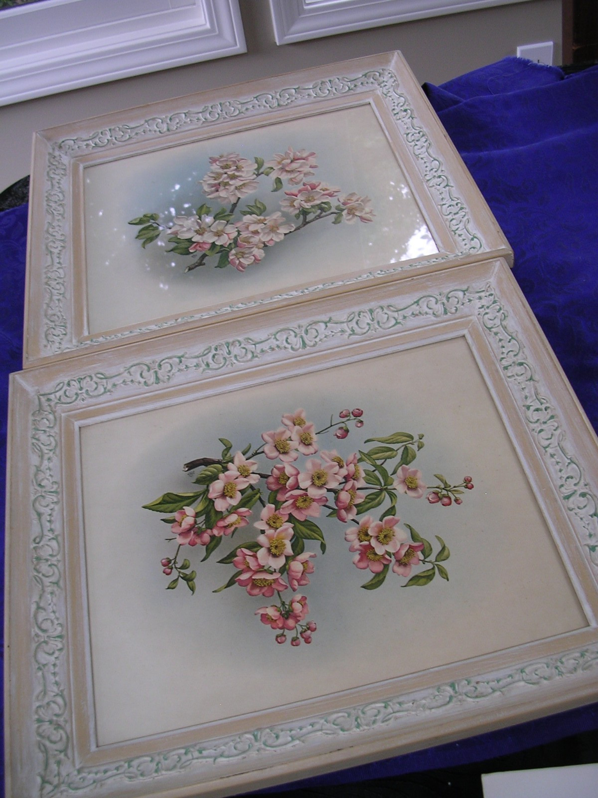 Vintage Pair 1940,s Botanical Framed Prints Floral PINK BOUDAIR DOGWOOD PRINTS
