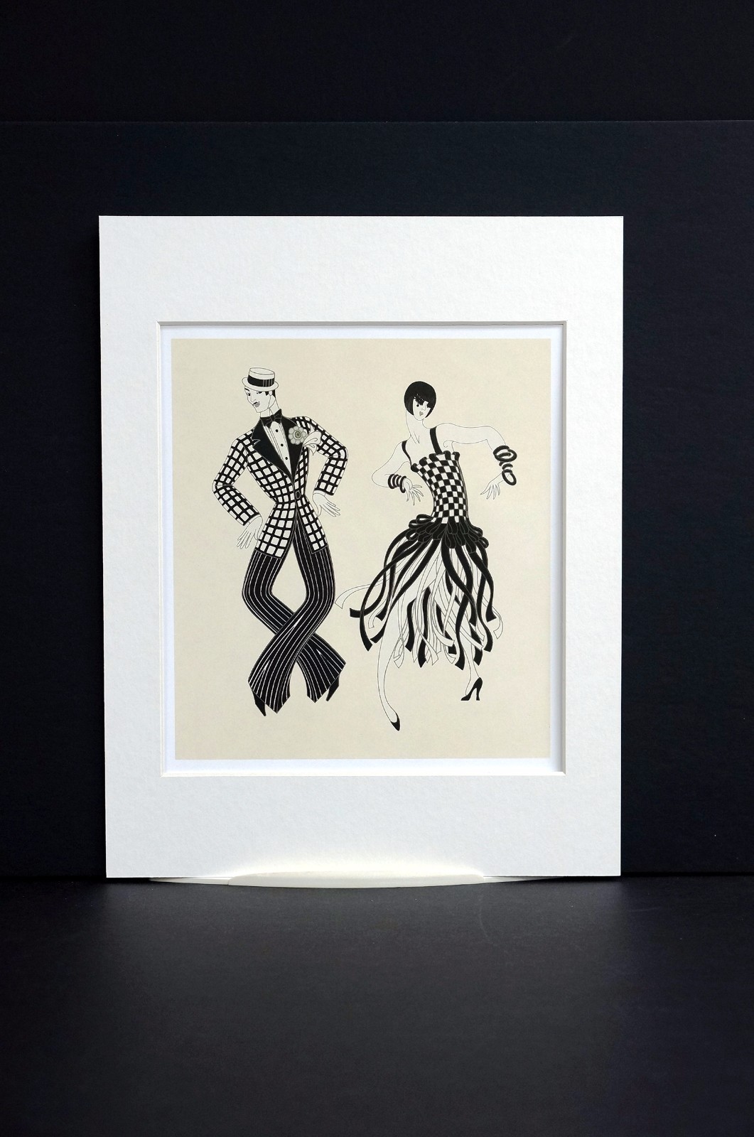 Erte Matted Print 1982 CHARLESTON DANCERS – FLAPPER Art Deco Checkered Fashion