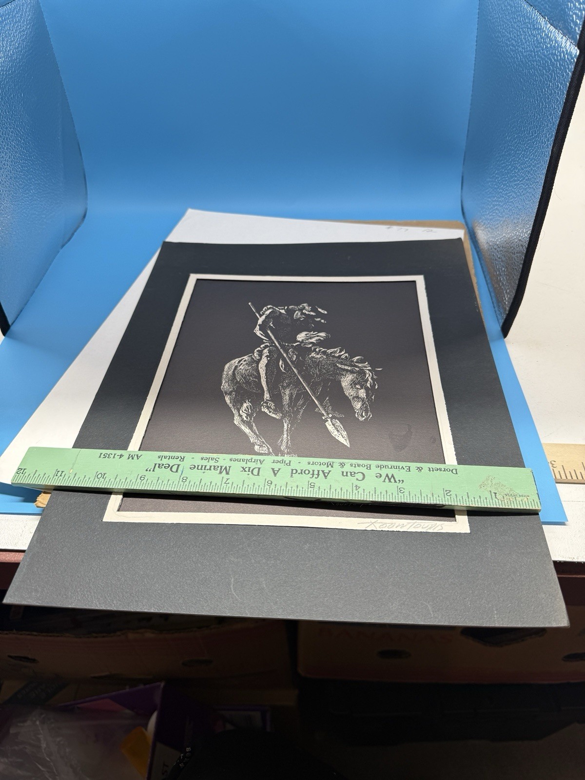 Vintage Western Art Print After Fraser Native American Warrior on Horse Matted
