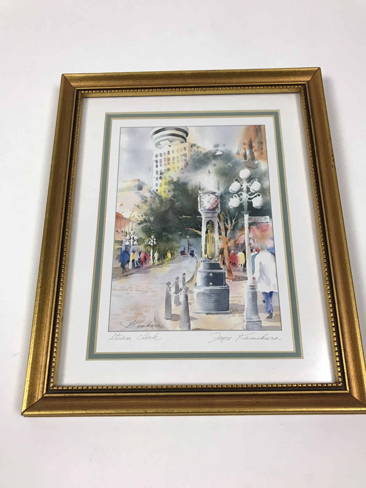 Steam Clock Signed By Joyce Kamikura Art Print Matted Framed 11”x9”