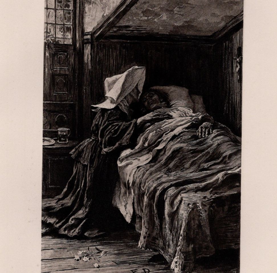 Victorian Nurse Nursing Scene After Gustave Flaubert 1892 Antique Photogravure
