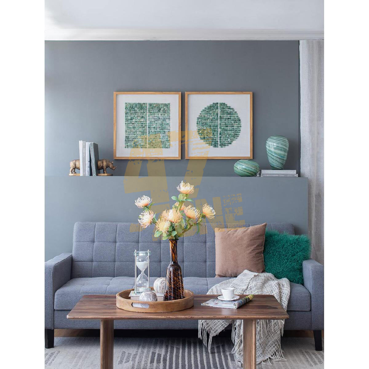 S/2 Elos Stone Shadow Boxes Wall Art Decor Green Ivory Indoor Outdoor Living