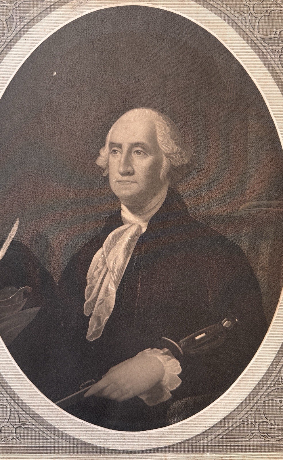Antique 19th c George Washington Steel Engraving Portrait c.1840–1870 Oval Frame